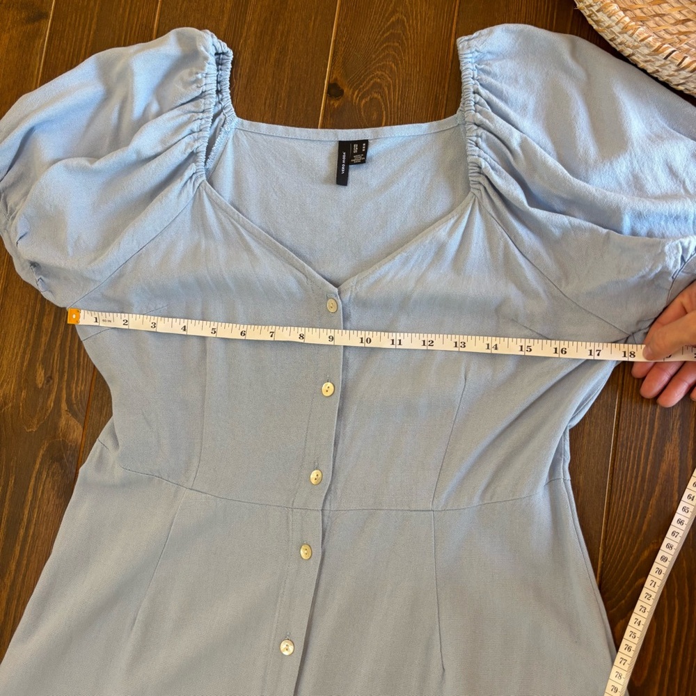 Vero Moda Light Blue Button Front Jesmilo Shirt Midi Dress, Medium, Cottagecore - Picture 8 of 13